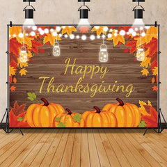 Aperturee Rustic Wood Harvest Scene Thanksgiving Day Backdrop, Pumpkins and Maple Leaves, Cozy Autumn Decoration