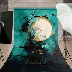 Aperturee Teal Black and Gold Abstract Textured Sweep Backdrop with Artistic Brushstrokes, Modern Art Photography Background