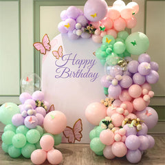 Aperturee Sweet Pink Butterfly Happy Birthday Arch Backdrop