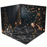 Aperturee - Aperturee Black Marble Floor Bokeh Christmas Room Set Backdrop