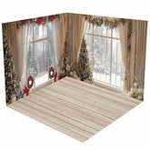 Aperturee - Aperturee Beige Floor Curtain Christmas Vibe Room Set Backdrop
