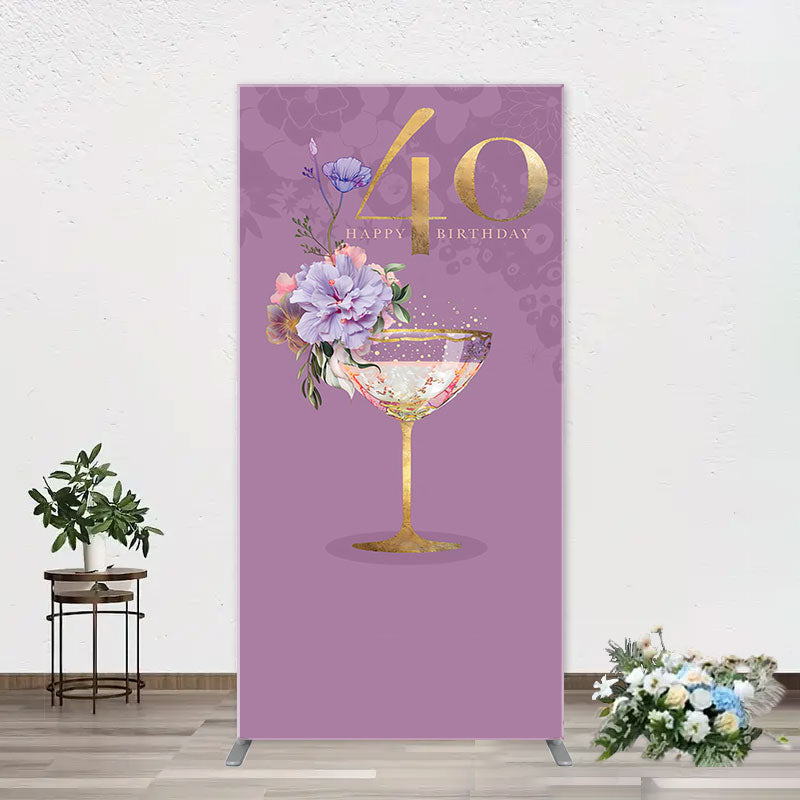 Aperturee - Purple Floral Goblet Arch 40th Birthday Backdrop