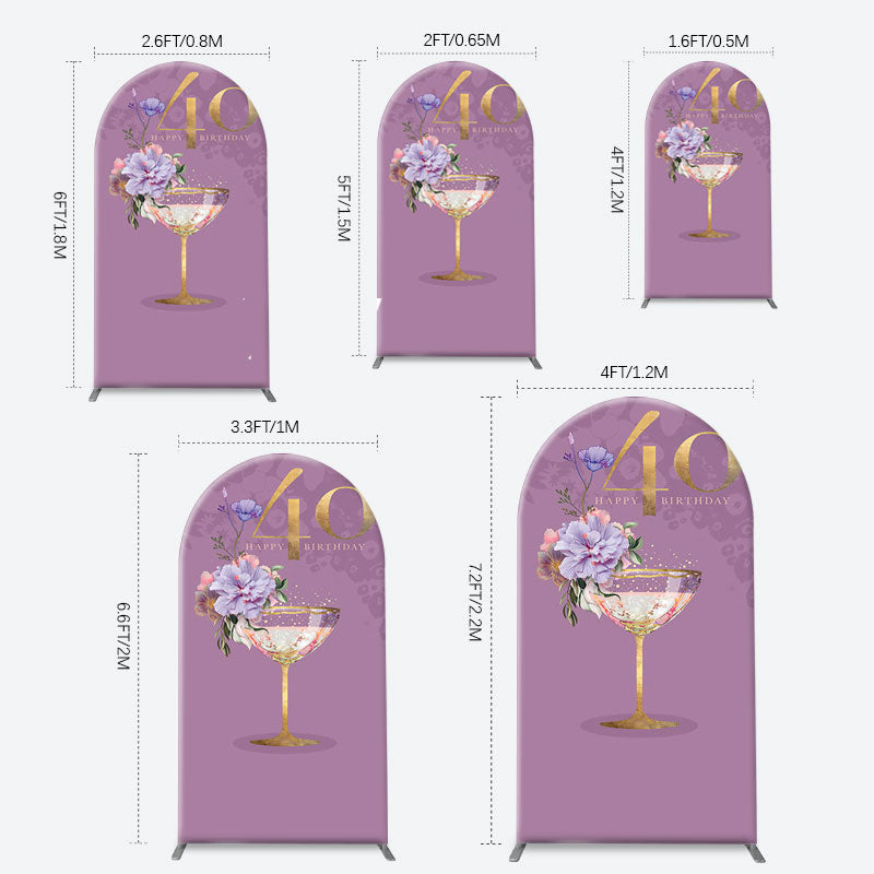 Aperturee - Purple Floral Goblet Arch 40th Birthday Backdrop