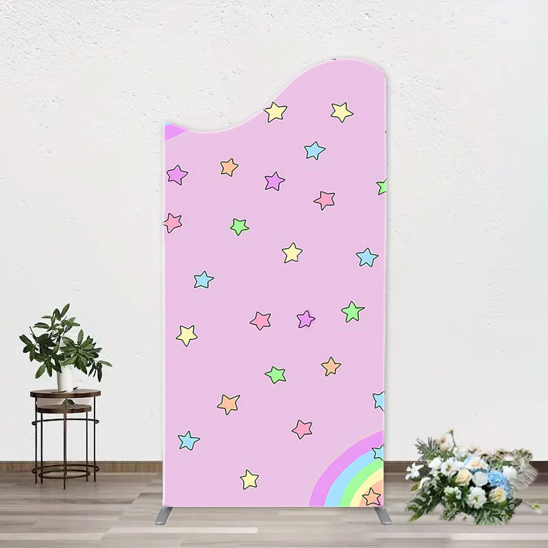 Aperturee - Pink Rainbow Stars Colorful Arch Birthday Backdrop