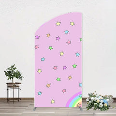 Aperturee - Pink Rainbow Stars Colorful Arch Birthday Backdrop