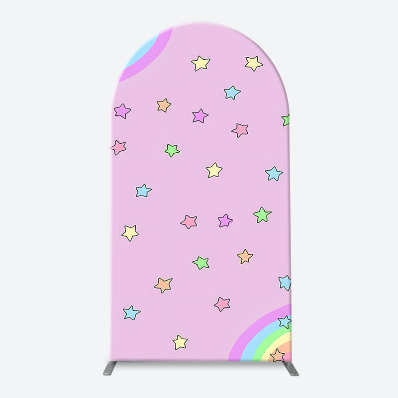 Aperturee - Pink Rainbow Stars Colorful Arch Birthday Backdrop