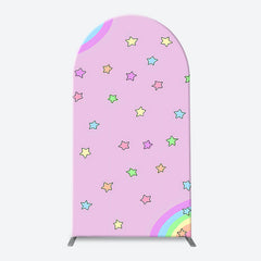 Aperturee - Pink Rainbow Stars Colorful Arch Birthday Backdrop