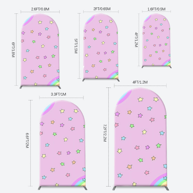 Aperturee - Pink Rainbow Stars Colorful Arch Birthday Backdrop