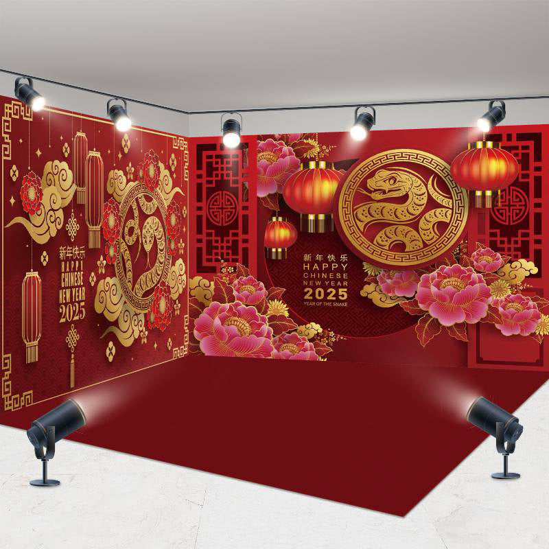 Aperturee - Aperturee Festive Red Gold Snake Year Vibe Room Set Backdrop