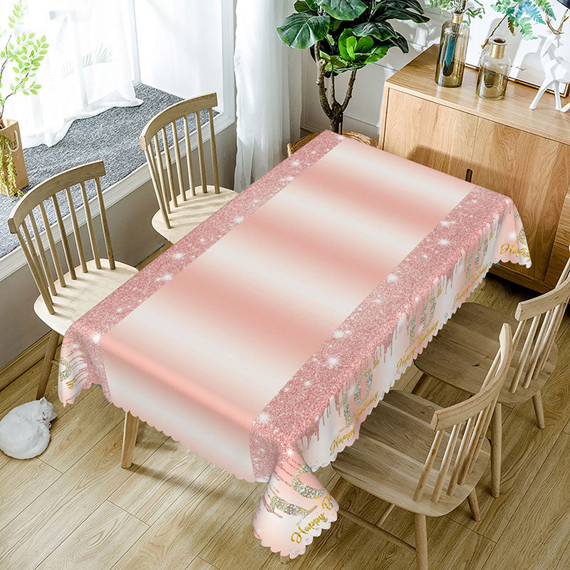 Aperturee - Aperturee Pink Glitter Pattern 10th Birthday Rectangle Tablecloth