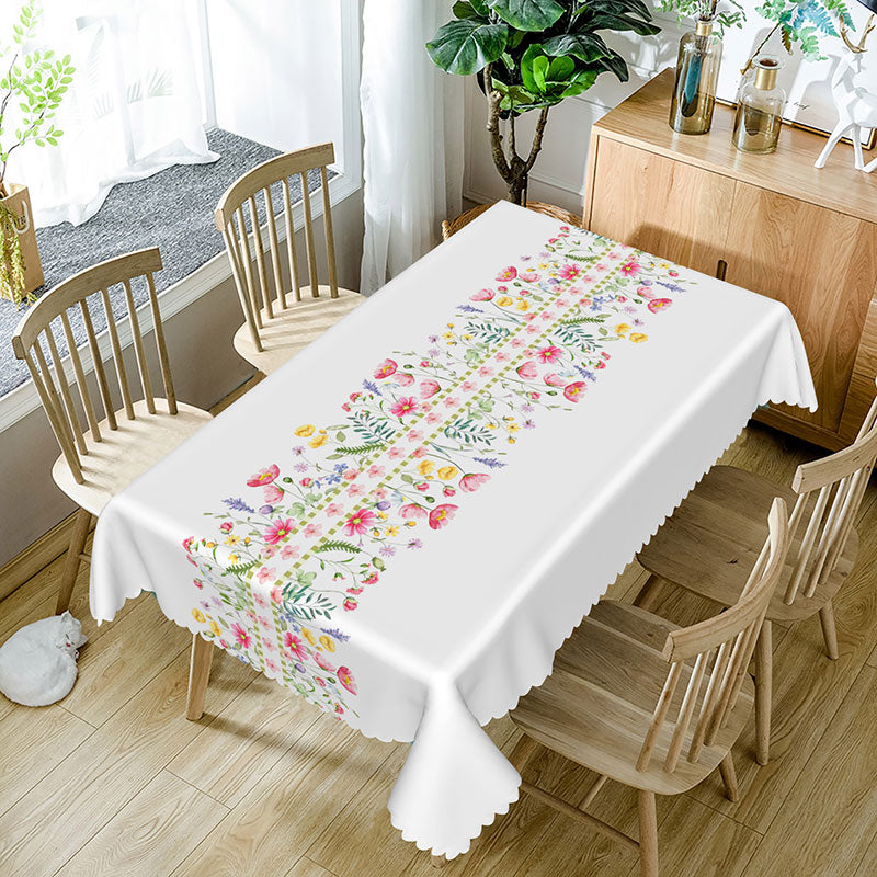 Aperturee - Aperturee Pink Wildflowers Spring Vibe Rectangle Tablecloth