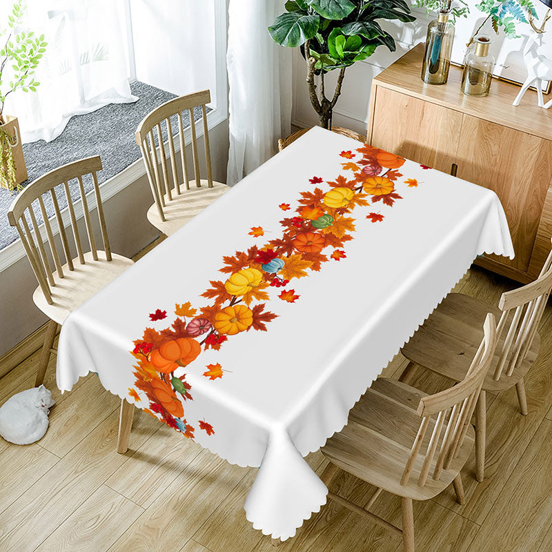 Aperturee - Aperturee Fall Pumpkins White Rectangle Tablecloth For Decor