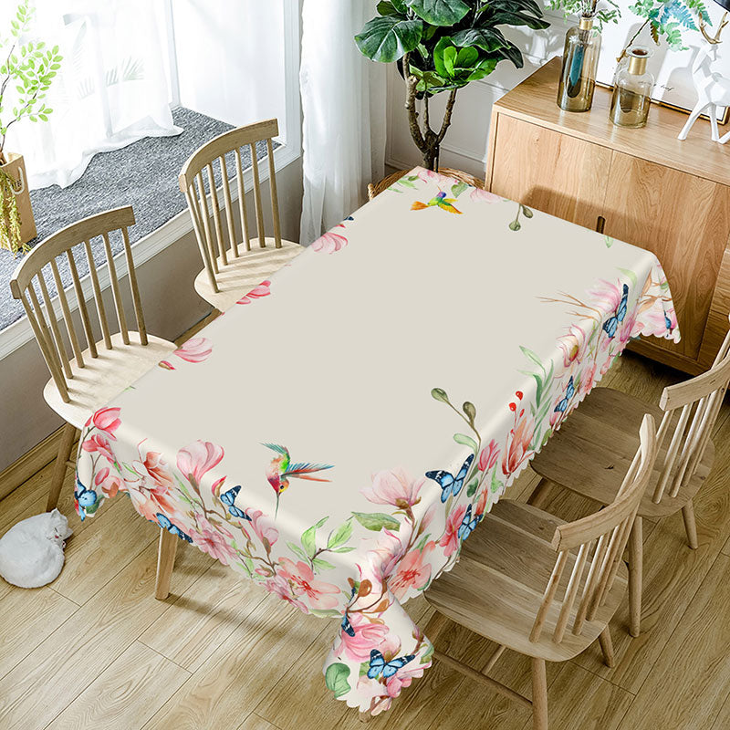 Aperturee - Aperturee Spring Pink Floral Butterfly Rectangle Tablecloth