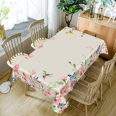 Aperturee - Aperturee Spring Pink Floral Butterfly Rectangle Tablecloth