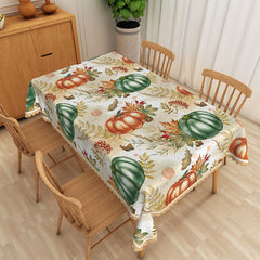 Aperturee Rustic Fall Tablecloth with Green and Brown Pumpkin Patch, for Thanksgiving Dinner and Autumn Harvest Party