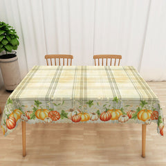 Aperturee Farmhouse Fall Tablecloth with Pumpkins and Green Stripes, for Thanksgiving Holiday and Autumn Kitchen Decor