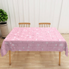 Aperturee Pink Glitter Star Tablecloth with Faux Brick Wall Pattern, for Girls Birthday Party and Sweet 16 Decor