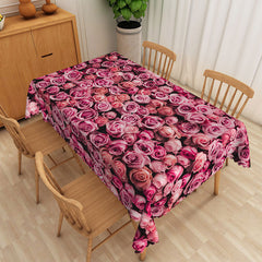 Aperturee Romantic Pink Rose Floral Tablecloth, for Wedding, Bridal Shower, and Valentine's Day Dining Table Decor