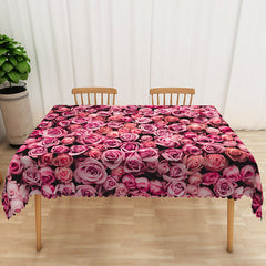 Aperturee Romantic Pink Rose Floral Tablecloth, for Wedding, Bridal Shower, and Valentine's Day Dining Table Decor