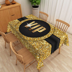 Aperturee Elegant Black and Gold Glitter Tablecloth, Modern Sparkle Decor for Birthday, Anniversary, or Holiday Party