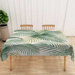 Aperturee Tropical Palm Leaf Tablecloth in Beige and Green, for Summer Luau, Jungle, or Safari Themed Party Decor