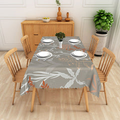 Aperturee Neutral Botanical Tablecloth with Grey, White, and Brown Leaf Pattern, for Modern Farmhouse Kitchen Decor