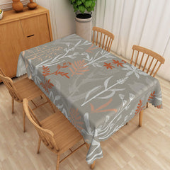 Aperturee Neutral Botanical Tablecloth with Grey, White, and Brown Leaf Pattern, for Modern Farmhouse Kitchen Decor