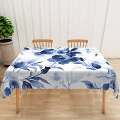 Aperturee Modern Floral Tablecloth with White and Violet Flowers, for Spring Wedding or Elegant Dining Room Decor
