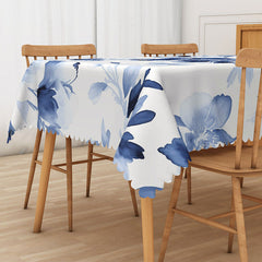 Aperturee Modern Floral Tablecloth with White and Violet Flowers, for Spring Wedding or Elegant Dining Room Decor