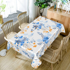 Aperturee Cheerful Blue and Yellow Floral Tablecloth, for Spring, Summer, or French Country Kitchen Decor
