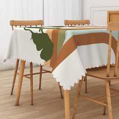 Aperturee Botanical Stripe Tablecloth with Brown and Green Leaves on White, for Modern Farmhouse Kitchen Decor