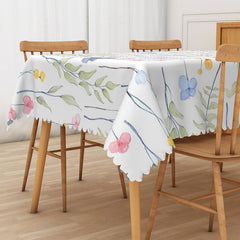 Aperturee Colorful Botanical Tablecloth with Floral and Green Leaf Print, for Spring and Summer Garden Parties