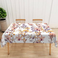 Aperturee Pink and Yellow Floral Tablecloth with Green Leaves, for Spring and Summer Garden Party Decorations