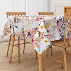 Aperturee Pink and Yellow Floral Tablecloth with Green Leaves, for Spring and Summer Garden Party Decorations