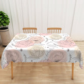 Aperturee Pink Lotus Flower Tablecloth on White, for Zen, Yoga, or Serene Botanical Themed Dining Decor