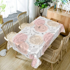 Aperturee Pink Lotus Flower Tablecloth on White, for Zen, Yoga, or Serene Botanical Themed Dining Decor
