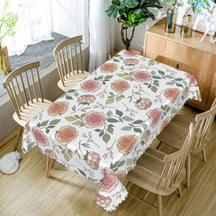 Aperturee Vibrant Floral Tablecloth with Colorful Flowers and Green Leaves, for Summer Party and Outdoor Dining