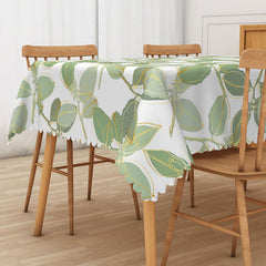 Aperturee Boho Spring Tablecloth with Green and Gold Leaves, Elegant Botanical Decor for Wedding or Party