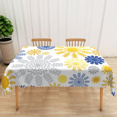 Aperturee Lovely Winter Tablecloth with Snowflake Totem Pattern, for Christmas Holiday and Frozen Themed Party