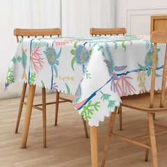 Aperturee Summer Underwater Tablecloth with Sea Turtle Totem, for Ocean, Coastal and Marine Life Themed Decor
