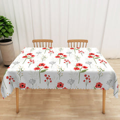 Aperturee Spring Vibe Tablecloth with Repeating Red Flowers, for Cheerful Holiday, Valentine's, or Garden Party