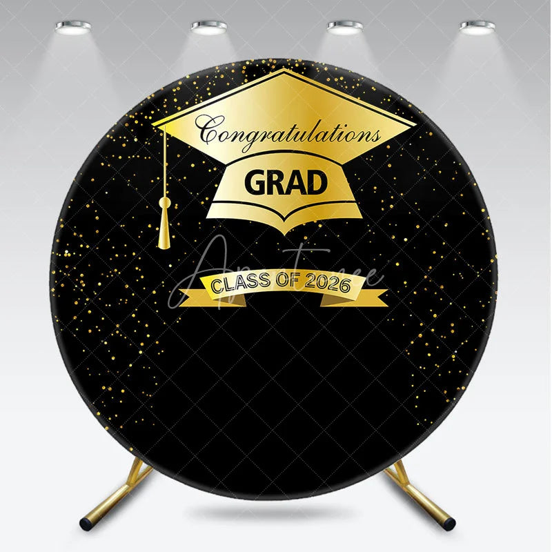 Aperturee - 2026 Golden Hat And Black Round Graduation Backdrop