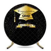 Aperturee - 2025 Golden Hat And Black Round Graduation Backdrop
