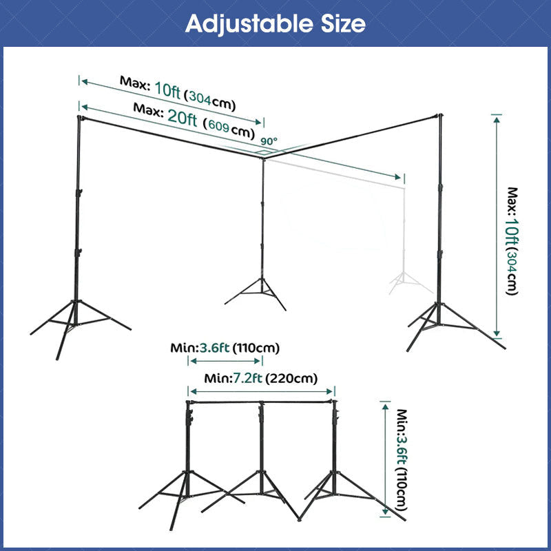 Aperturee - Aperturee 20x10ft Photography Backdrop Stand Kit for Room Set Adjustable Pipe Frame Stable for Studio and Event