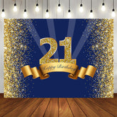 Aperturee - 21st Happy Birthday Navy Blue Glitter Party Backdrop