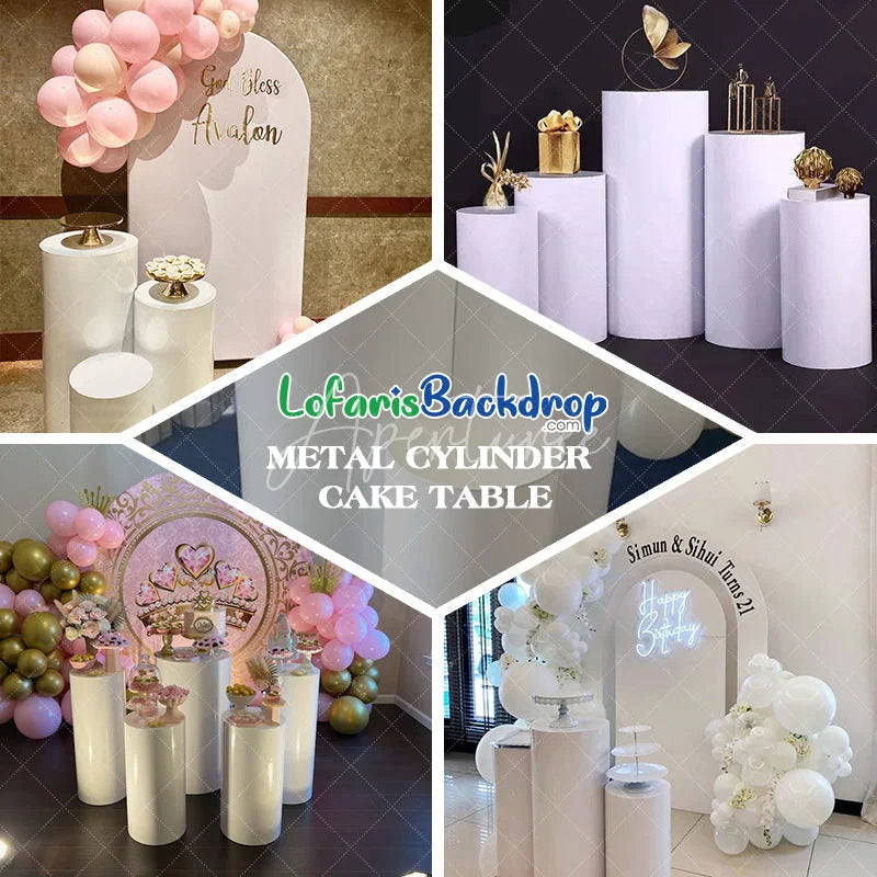 Lofaris White Metal Cylinder Decor Cake Table Rack Plinths Pillars Pedestal Stand