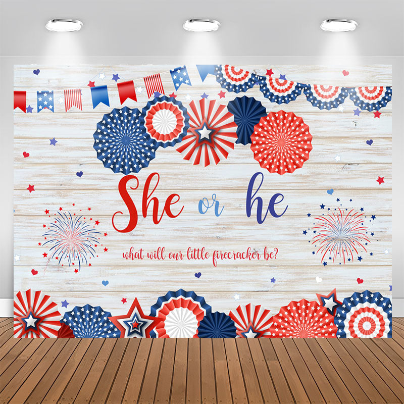 Aperturee - 4Th of July Gender Reveal Baby Shower Wooden Backdrop