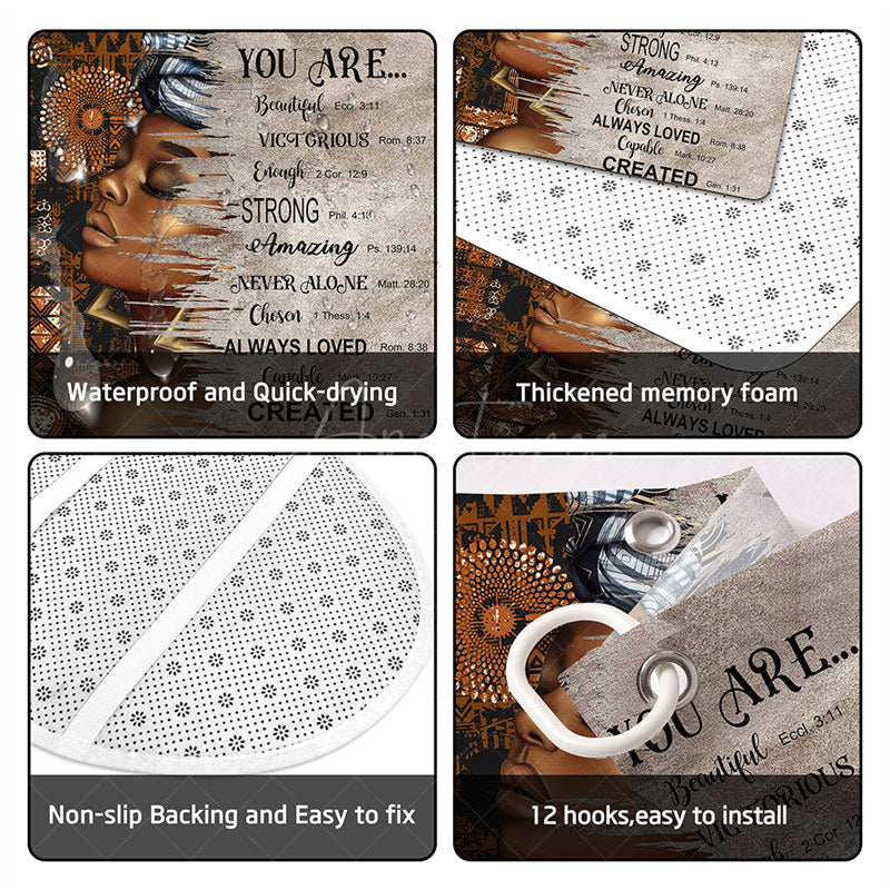 Aperturee - (7 Day Delivery) Aperturee African American Girl Quotes Shower Curtain Kit