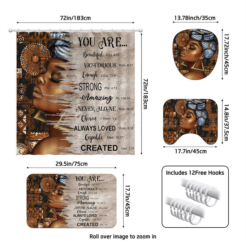 Aperturee - (7 Day Delivery) Aperturee African American Girl Quotes Shower Curtain Kit