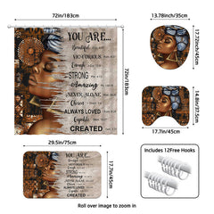 Aperturee - (7 Day Delivery) Aperturee African American Girl Quotes Shower Curtain Kit